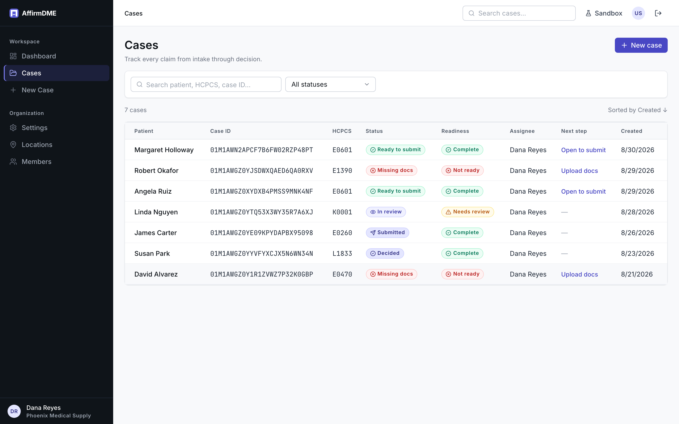 Cases list